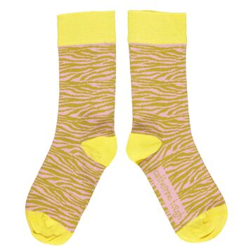 Chaussettes mi-mollet femme coton bio - vieux rose imprimé zèbre