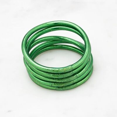 Bracciale rigido buddista spesso con mantra taglia M - Verde pavone