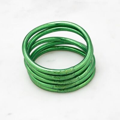 Thick Buddhist bangle with mantra size L - Peacock green