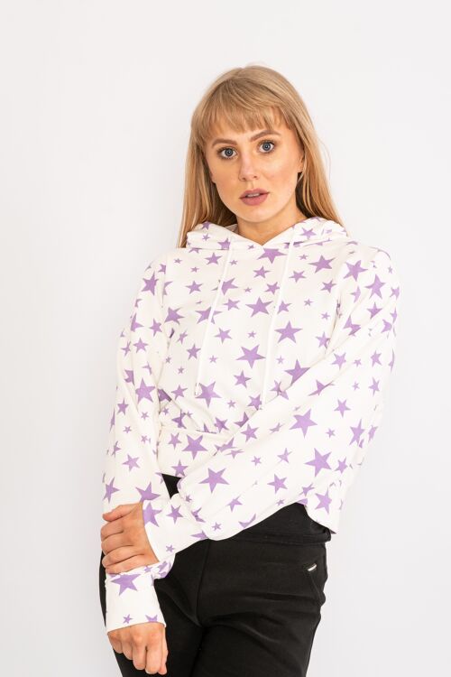 Purple cropped star drawstring hoodie