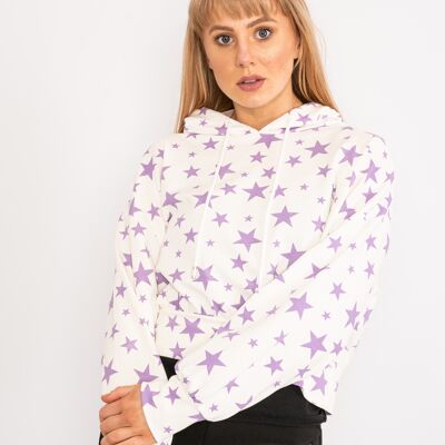 Sudadera morada corta con cordón y estrellas