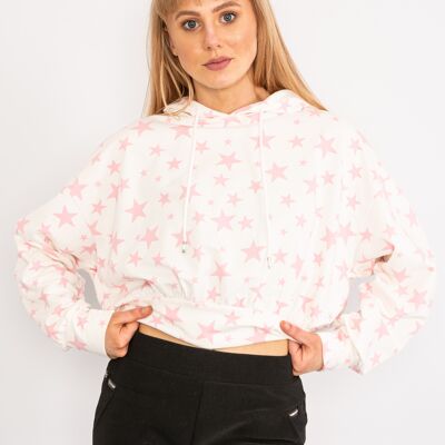 Pink cropped star drawstring hoodie