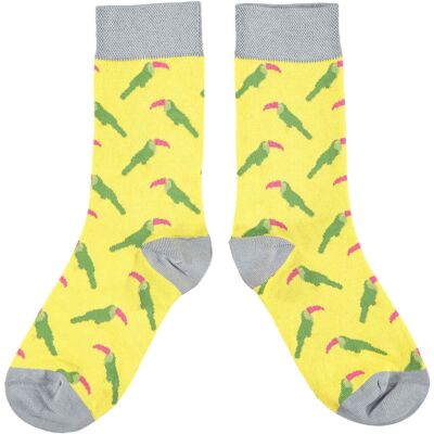 Women's Organic Cotton Crew Socks - parakeets yellow