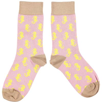 Women's Organic Cotton Crew Socks - seahorses lilac