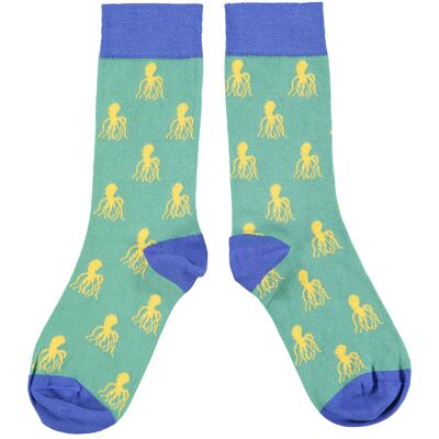 Chaussettes mi-mollet femme coton bio - octopus jade