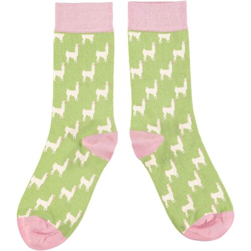 Women's Organic Cotton Crew Socks - llamas green
