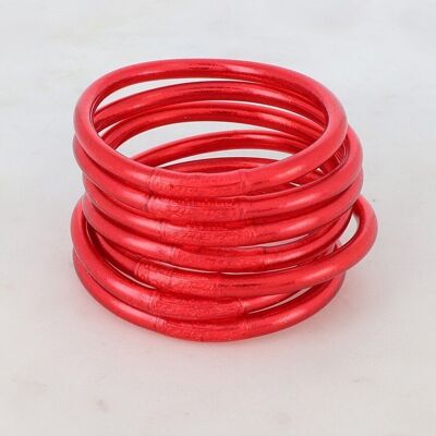 Bracciale rigido buddista spesso con mantra taglia XS - Rosso brillante