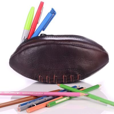 Trousse Fourre Tout" Ballon de Rugby En Cuir Vintage"