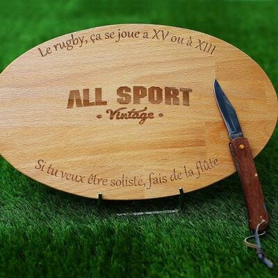 Rugby-Apéro-Board Das Rugby-Board „mit seinem Messer“