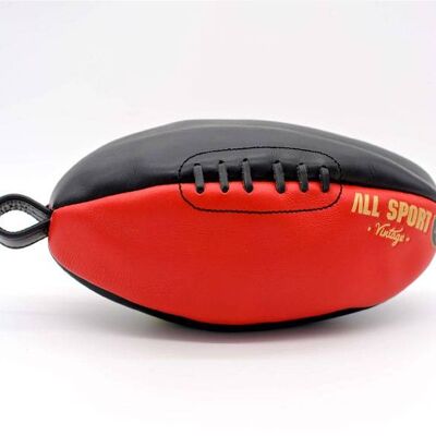 Borsa da toilette rossa e nera per il pallone da rugby