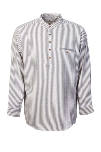 Chemise Grandfather Homme Flanelle Bleu Foncé / Rayé Crème (LVC) 6