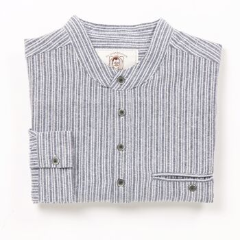 Chemise Grandfather Homme Flanelle Grise Stripe (LV37) 5