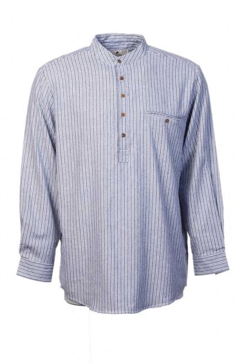 Chemise Grandfather Homme Flanelle Grise Stripe (LV37) 4