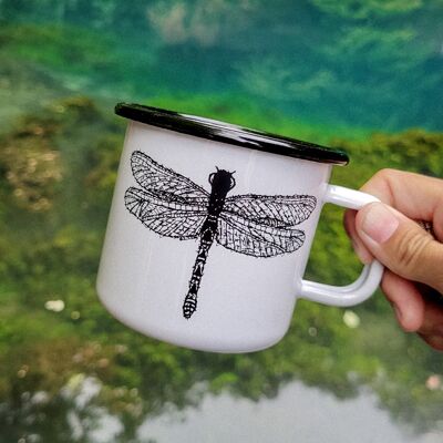 Taza esmaltada dibujo insecto libélula
