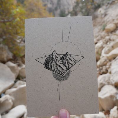 Postkarte Graspapier Zeichnung Berge