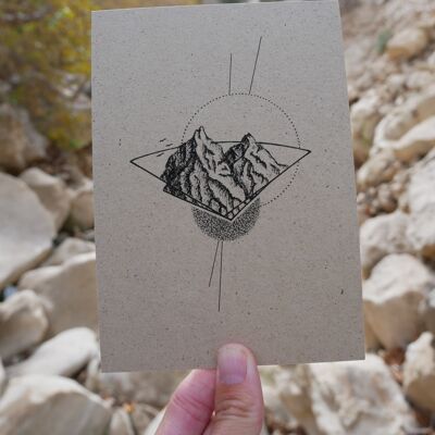 Postkarte Graspapier Zeichnung Berge