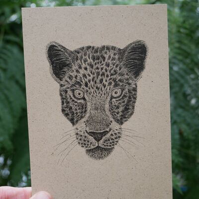 Postcard grass paper leopard