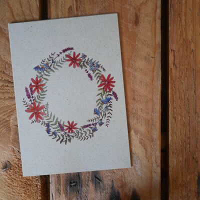 Postcard wreath of red flowers