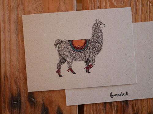 Postkarte Zeichnung Tier Lama