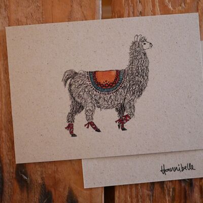 Postcard drawing animal llama