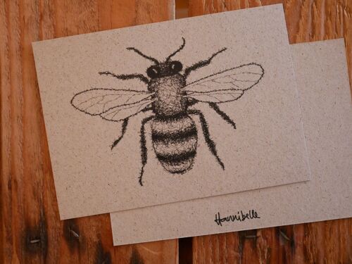 Postkarte Zeichnung Insekt Biene