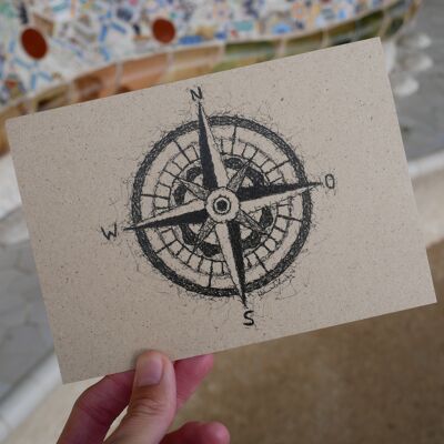 Postcard drawing compass wind rose