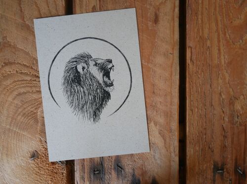 Postkarte Zeichnung Löwe