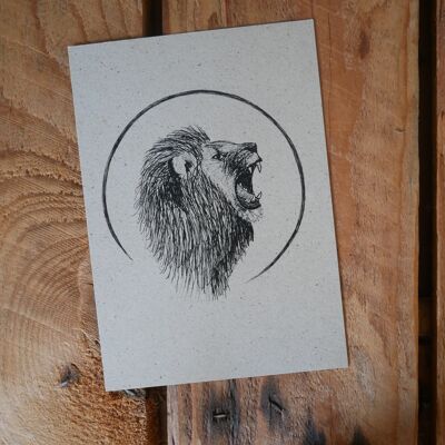 Postkarte Zeichnung Löwe