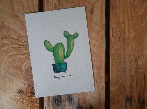 Postkarte Kaktus Hug me