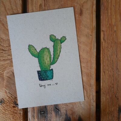 Postkarte Kaktus Hug me