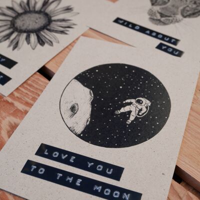 Carte postale de la Saint-Valentin Je t'aime jusqu'à la lune