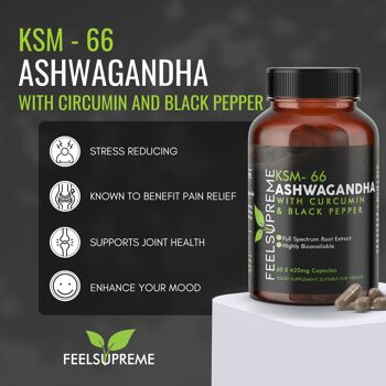 KSM66 Ashwagandha avec curcumine | Extrait de racine breveté | 60 gélules 2