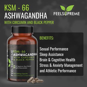 KSM66 Ashwagandha avec curcumine | Extrait de racine breveté | 60 gélules 3