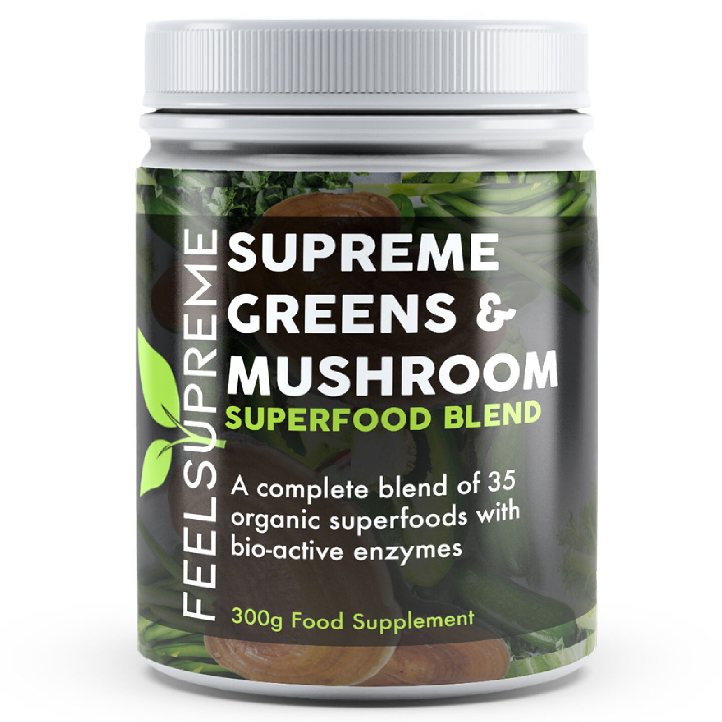 Feel Supreme Greens and Mushroom Blend | 300g Daily Greens Powder with Shiitake, Chaga, Reishi & Lion's Mane | Supports Immunity, Energy & Cognitive Function