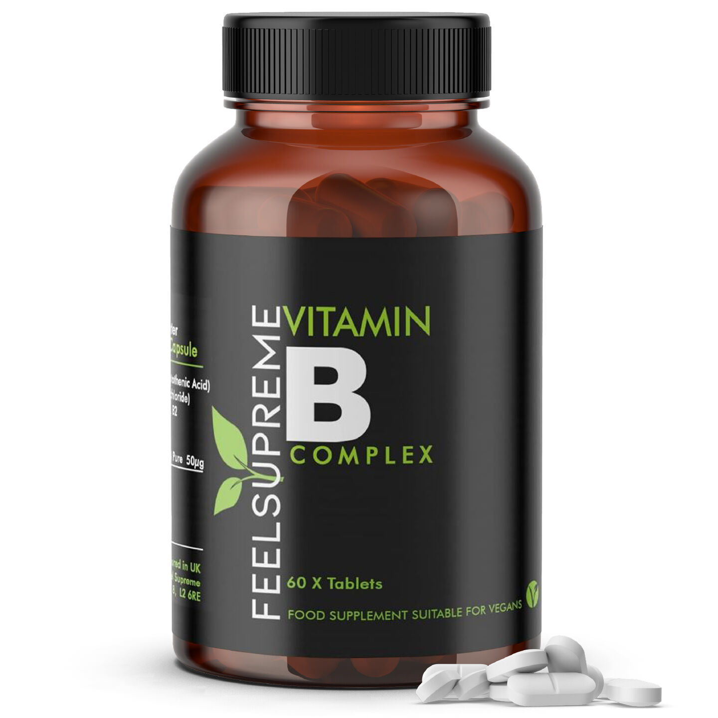 Feel Supreme Vitamin B Complex Supplements | All 8 Essential B Vitamins | Supports Energy, Mood & Cognitive Function, Skin & Hair Health | Vegan Friendly | 60 Tablets
