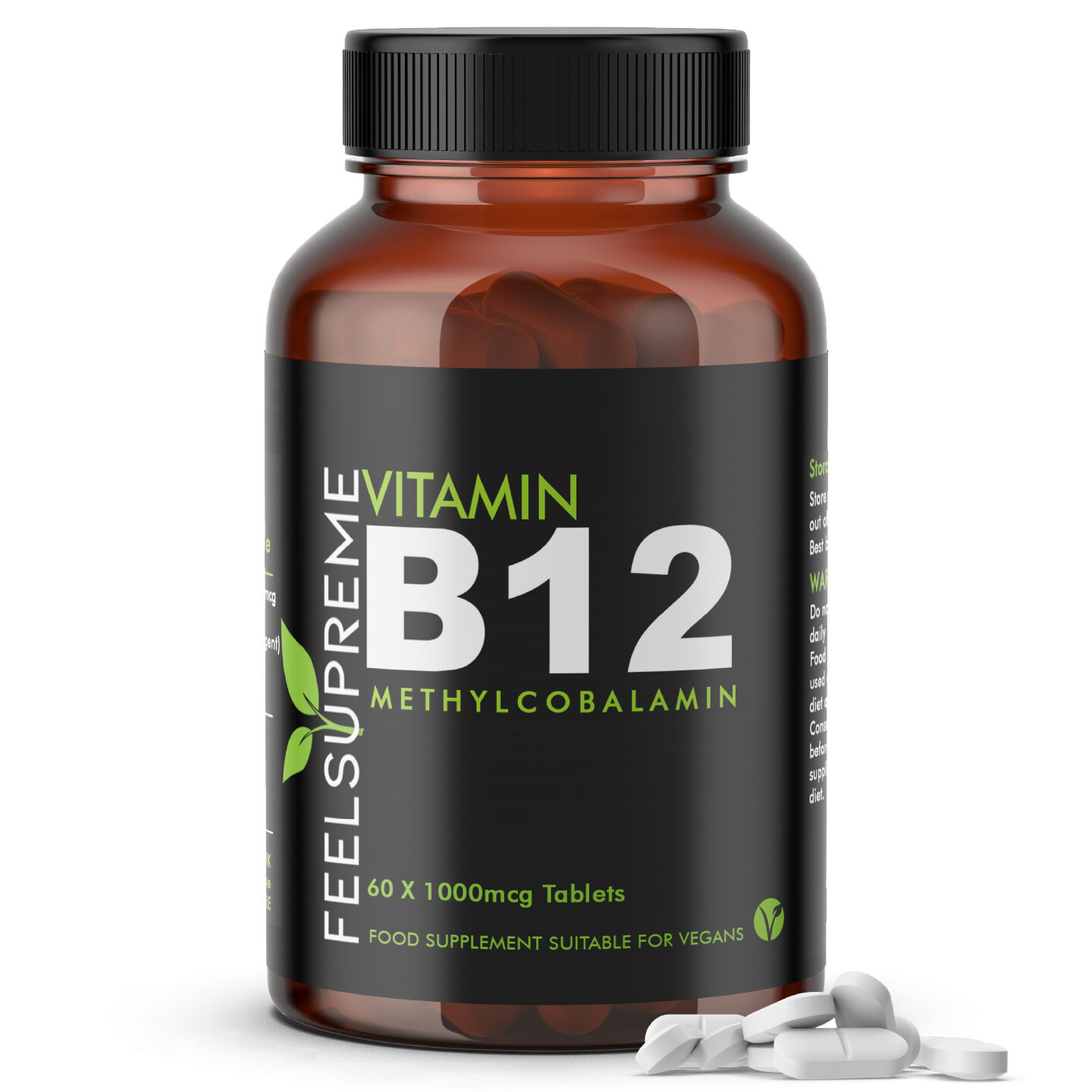 Feel Supreme Vitamin B12 Methylcobalamin Tablets | Supports Energy Production, Red Blood Cell Formation & Brain Function | Reduces Fatigue | Vegan Friendly | 60 Tablets