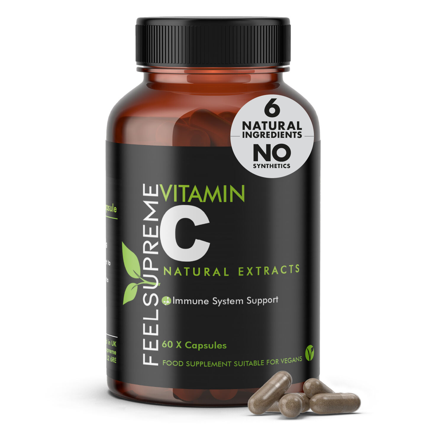 Feel Supreme Vitamin C Capsules | Natural Extracts Food Grade | Immunity, Skin Health & Collagen Supports | Gentle, Non-Acidic, Antioxidant Support | 60 Capsules
