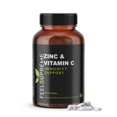 Zinc avec vitamine C | Fournit 200 % de RDA de zinc et 125 % de RDA de vitamine C