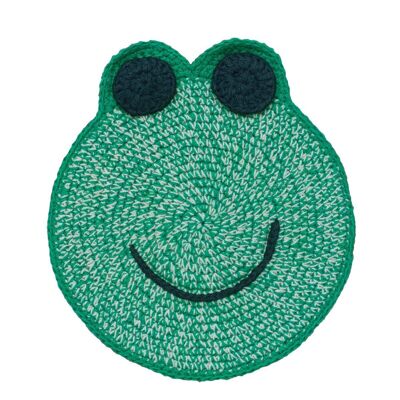 plat de grenouille durable avec crépitement - hochet - coton biologique - vert - tissu croustillant - crocheté à la main au Népal - câlin de grenouille au crochet avec son