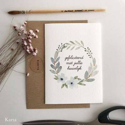 Greeting Card - Blue Wreath Wedding
