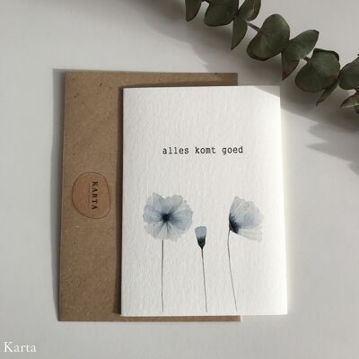 Greeting card - trio blue poppies