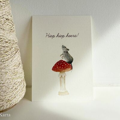 Greeting card - little mouse on toadstool