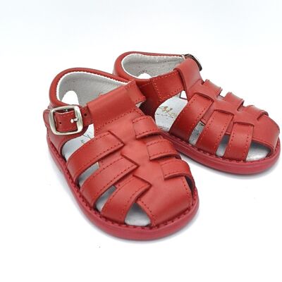 Sandale premiers pas à lanières rouge