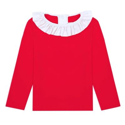 Coral red flounced collar