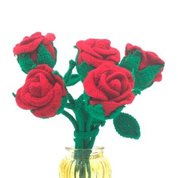 rose rouge durable - 1 pièce de rose - laine douce - crochetée à la main au Népal - bouquet de fleurs au crochet roses rouges 3