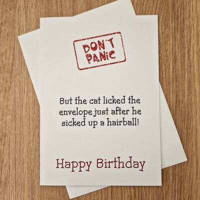 Funny Birthday Card - The cat licked the envelope