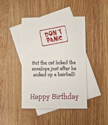 Carte d'anniversaire rigolote - Le chat a léché l'enveloppe
