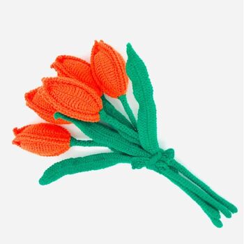 tulipe hollandaise durable orange - tulipe 1 pièce - laine douce - faite à la main au Népal - fleur au crochet tulipe Duth orange 2