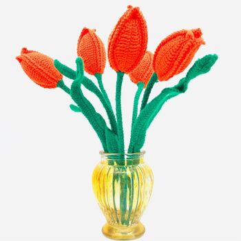 tulipe hollandaise durable orange - tulipe 1 pièce - laine douce - faite à la main au Népal - fleur au crochet tulipe Duth orange 3