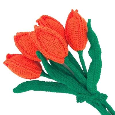 nachhaltige holländische Tulpe orange – 1 Stück Tulpe – weiche Wolle – handgefertigt in Nepal – Häkelblume Duth Tulpe orange